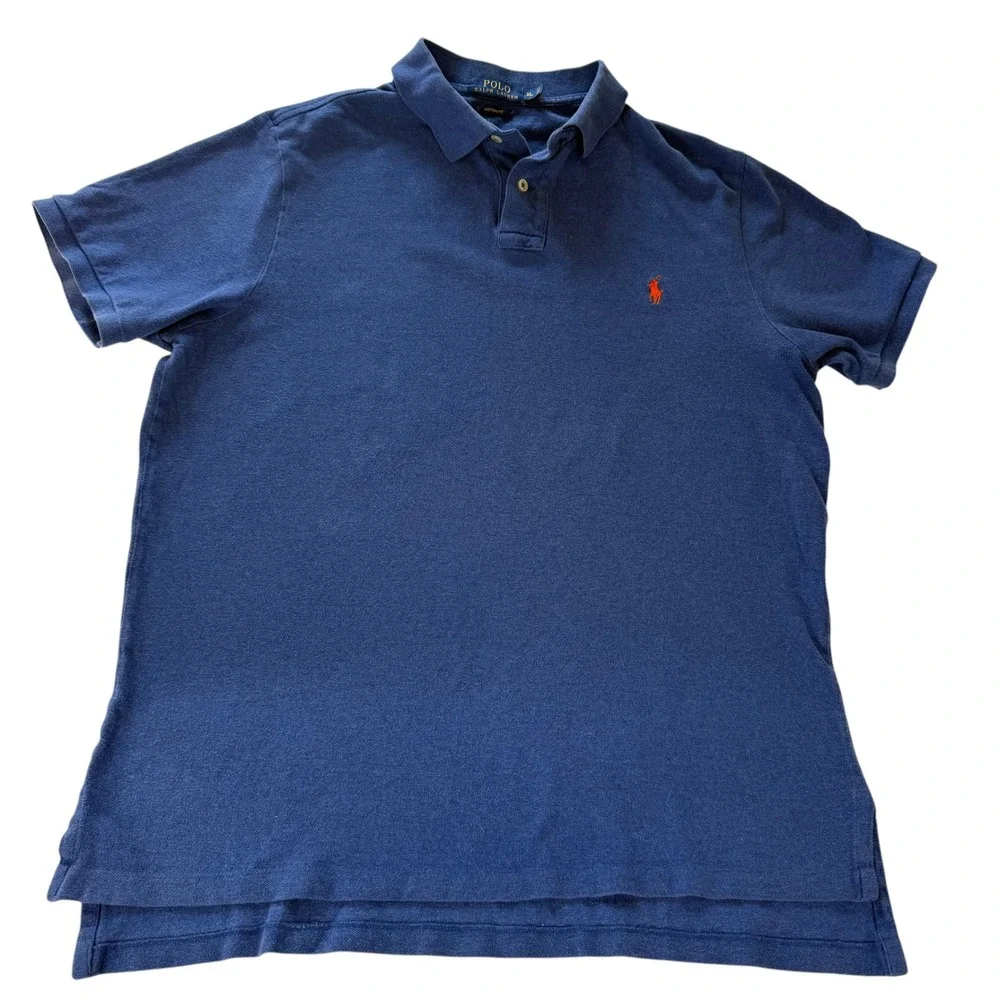 Polo Ralph Lauren Blue Custom Fit Short Sleeve Polo Shirt Orange Pony XL